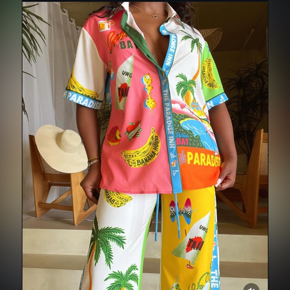 Colorful Tropical Print Women's Jumpsuit - Picture 2 of 13